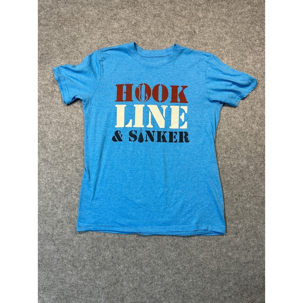 Academy Sports Outdoors Mens Blue Hook Line Sinker Fishing Graphic T-Shirt M
